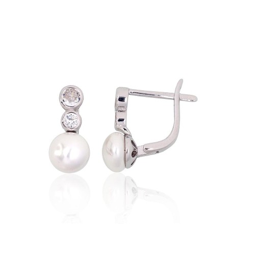 925 Sterling Silver Cubic Zirconia and Pearl Earrings “Galos X”
