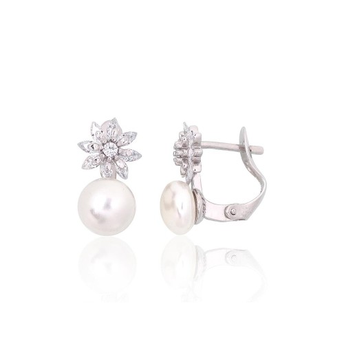 925 Sterling Silver Cubic Zirconia and Pearl Earrings “Galos VIII”
