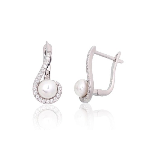 925 Sterling Silver Cubic Zirconia and Pearl Earrings “Galos V”