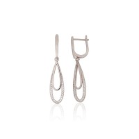 Серебряные серьги 925 пробы с цирконами «Двойная Капля»