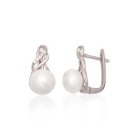 925 Sterling Silver Cubic Zirconia and Pearl Earrings “Fabiola VII”