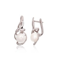 925 Sterling Silver Cubic Zirconia and Pearl Earrings “Fabiola VI”