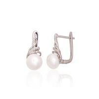 925 Sterling Silver Cubic Zirconia and Pearl Earrings “Fabiola V”