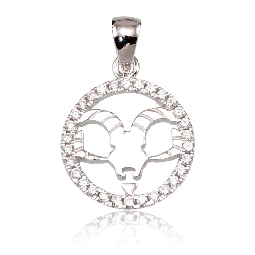 Sterling Silver Cubic Zirconia Zodiac Pendant “Aries”