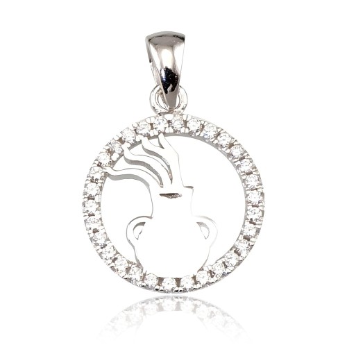 Sterling Silver Cubic Zirconia Zodiac Pendant “Aquarius”