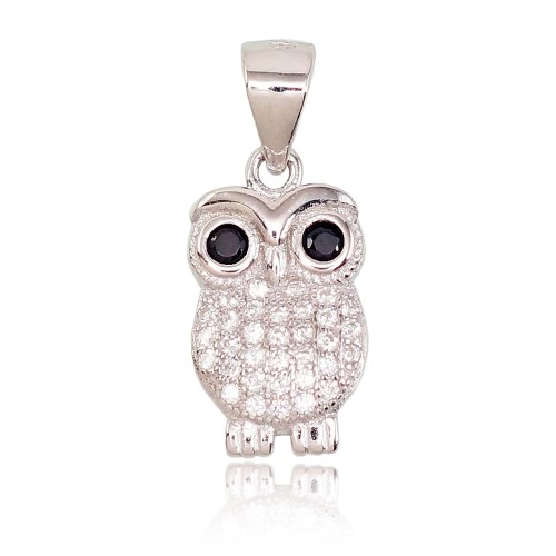 Sterling Silver Cubic Zirconia Pendant “Owl VI”