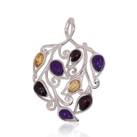 Sudraba kulons "Dzīvības Enerģija" ar ametistu, dzintaru un ahātu