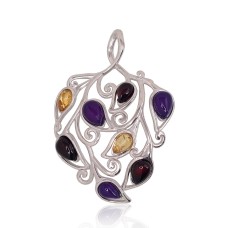 Sudraba kulons "Dzīvības Enerģija" ar ametistu, dzintaru un ahātu