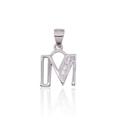 Sterling Silver Cubic Zirconia Letter Pendant “M”
