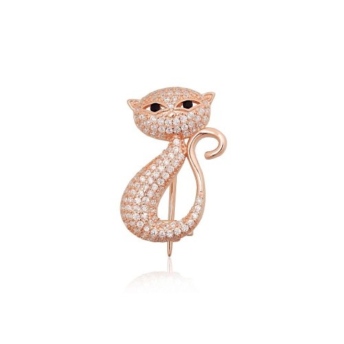 Sterling Silver Cubic Zirconia Brooch “Midnight Feline II”