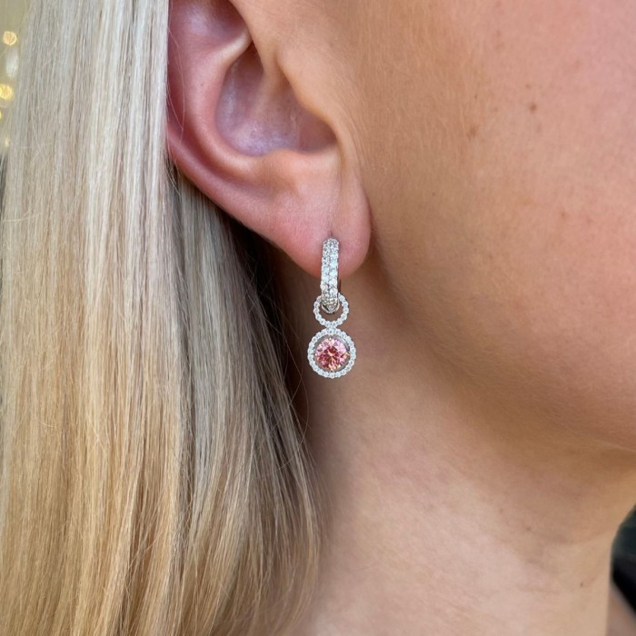 Sidabriniai auskarai „Hearts and Arrows V (Fancy Pink)“ su Swarovski® kristalais