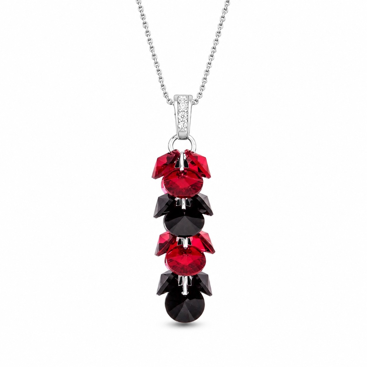 Sidabrinis pakabukas „Flamenco (Scarlet / Jet)“ su Swarovski® kristalais