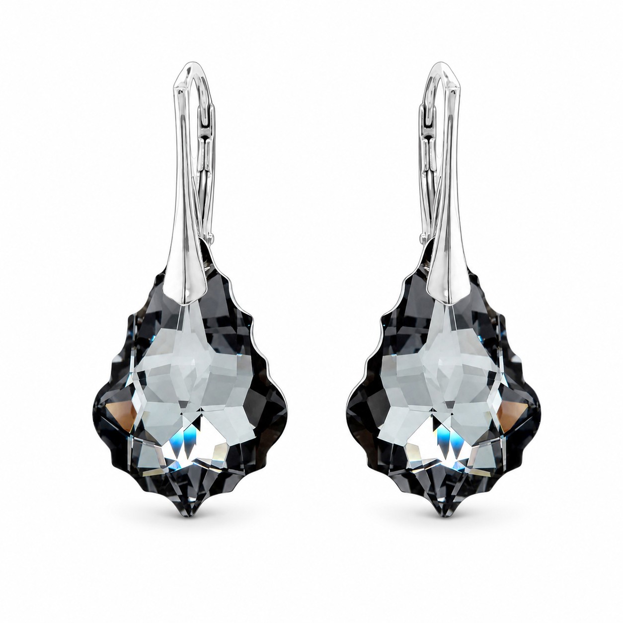 Sidabriniai auskarai „Baroque V (Silver Night)“ su Swarovski® kristalais