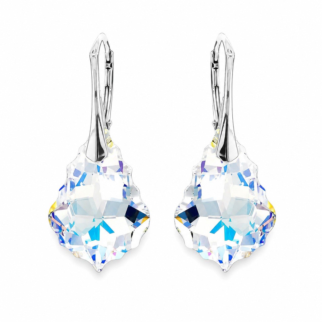 Sidabriniai auskarai moterims DiamondSky „Baroque V (Aurora Borealis)“ su Swarovski kristalais