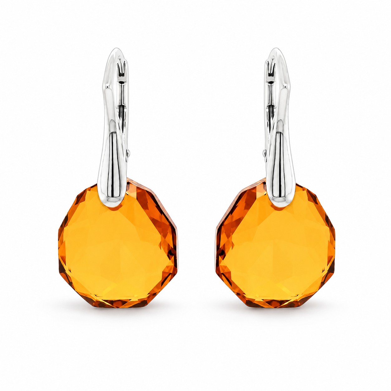 Sidabriniai auskarai „Frozen Edges (Light Amber)“ iš 925 prabos sidabro su Swarovski kristalais