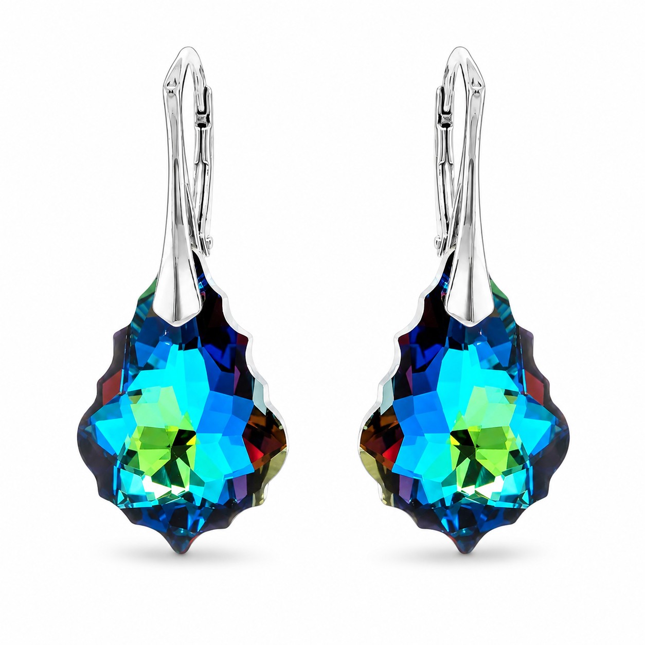 Sidabriniai auskarai „Baroque V (Meridian Blue)“ su Swarovski® kristalais