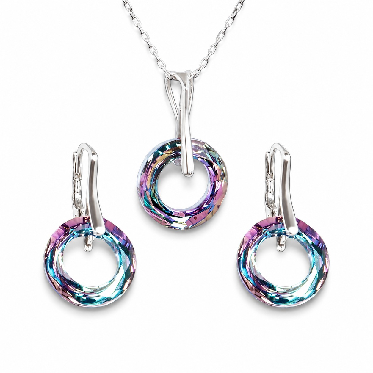 Sidabrinis papuošalų rinkinys moterims DiamondSky „Cosmic Ring (Vitrail Light)“ su Swarovski kristalais