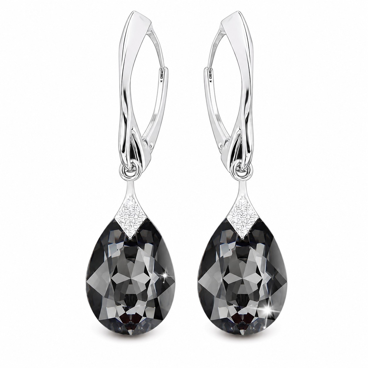Sidabriniai auskarai „Moon Shine (Silver Night)“ iš 925 prabos sidabro su Swarovski kristalais
