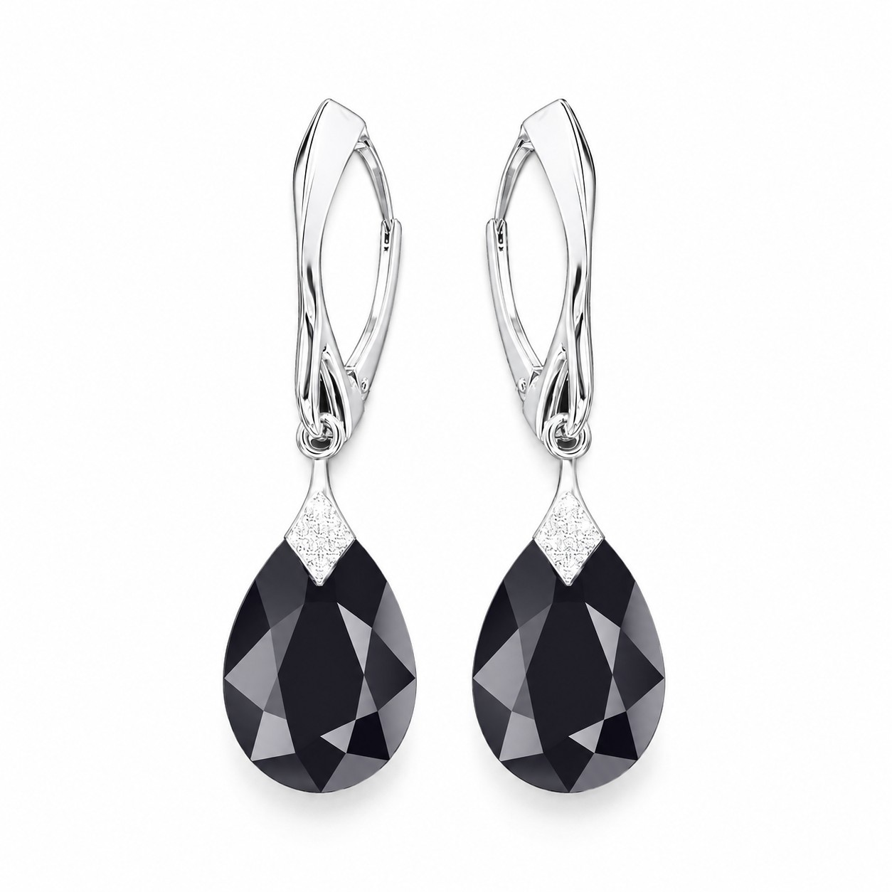 Sidabriniai auskarai „Moon Shine (Jet)“ su Swarovski® kristalais