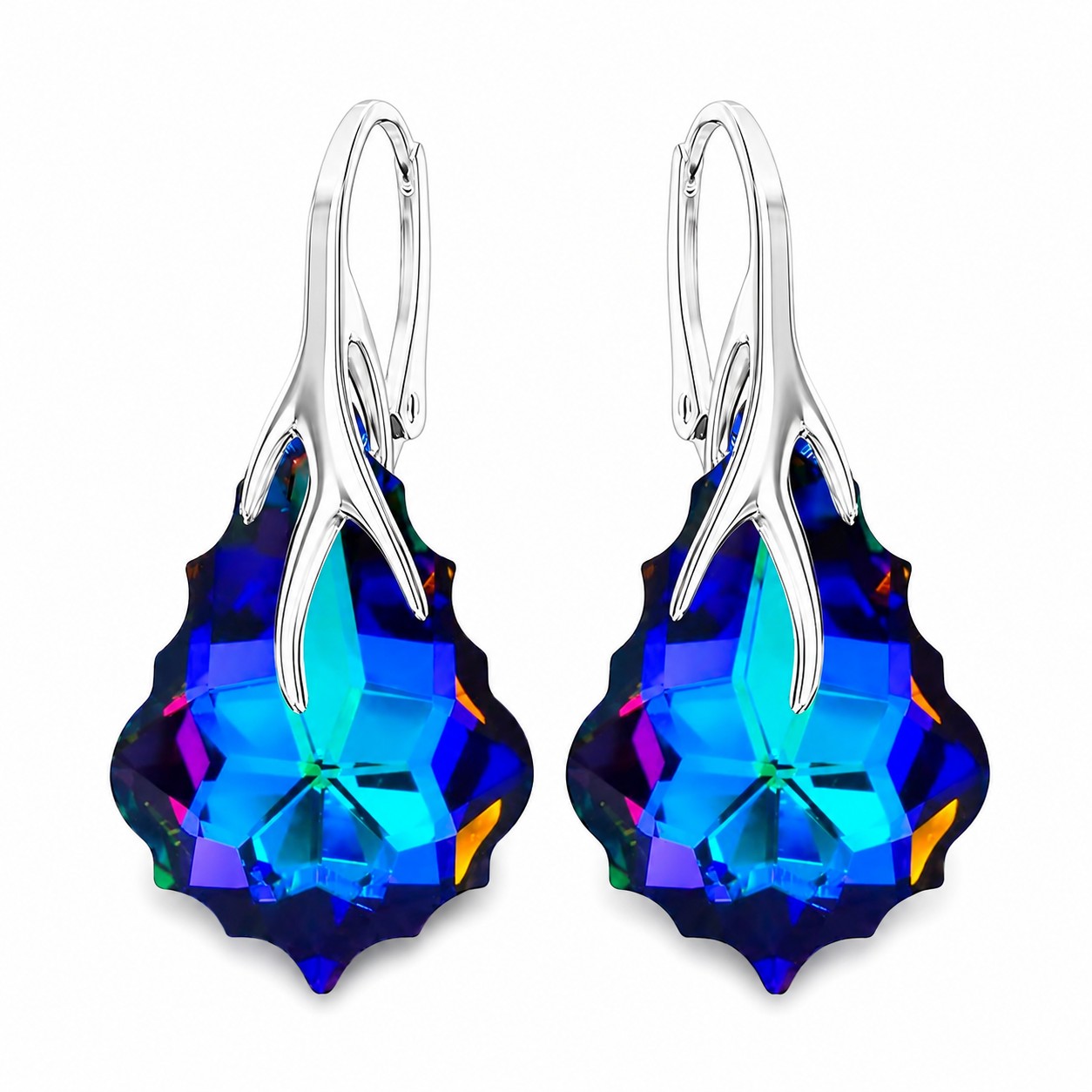 Sidabriniai auskarai „Baroque VI“ (Meridian Blue) iš 925 prabos sidabro su Swarovski kristalais