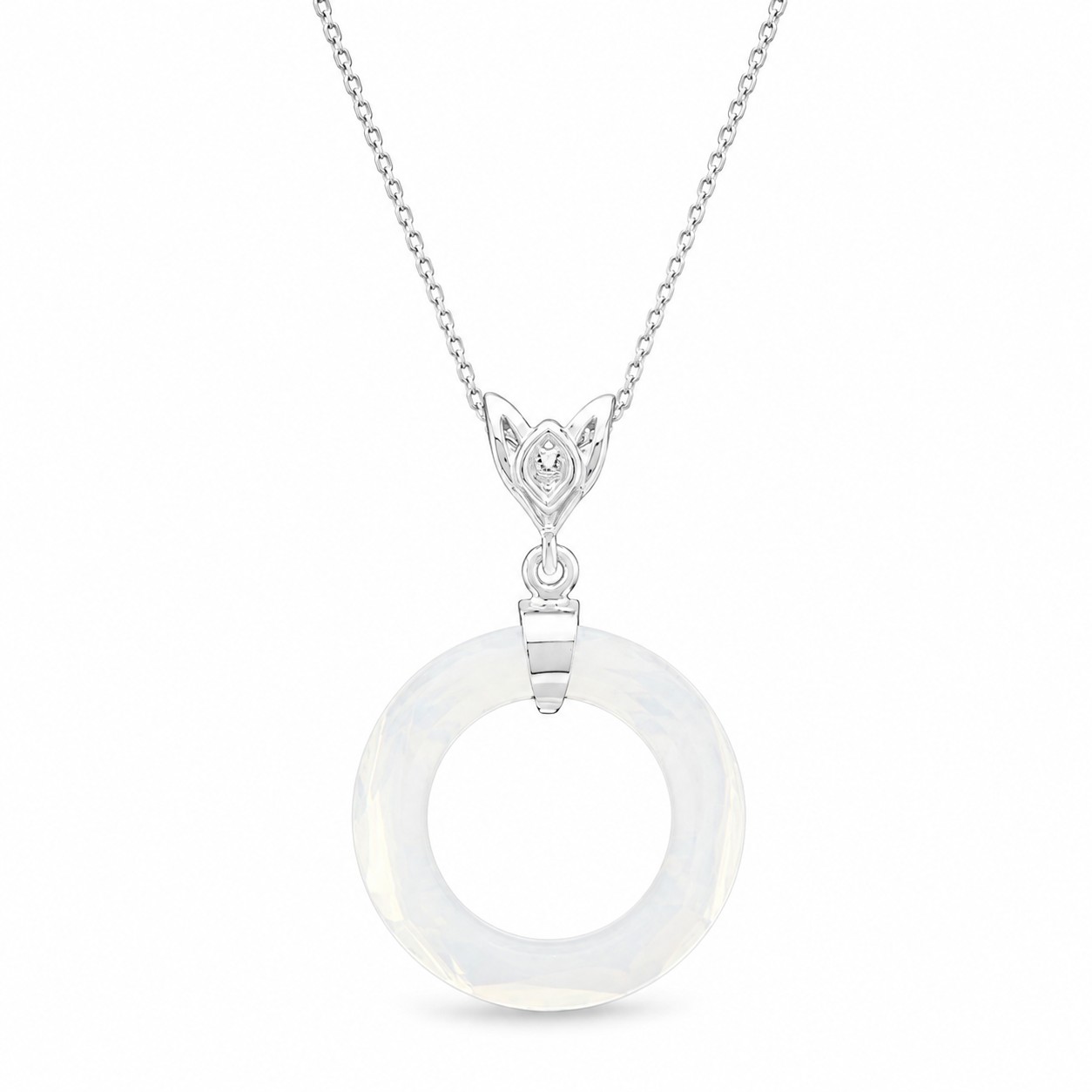 Kaklo papuošalas moterims DiamondSky „Cosmic Ring (White Opal)“ su Swarovski kristalais