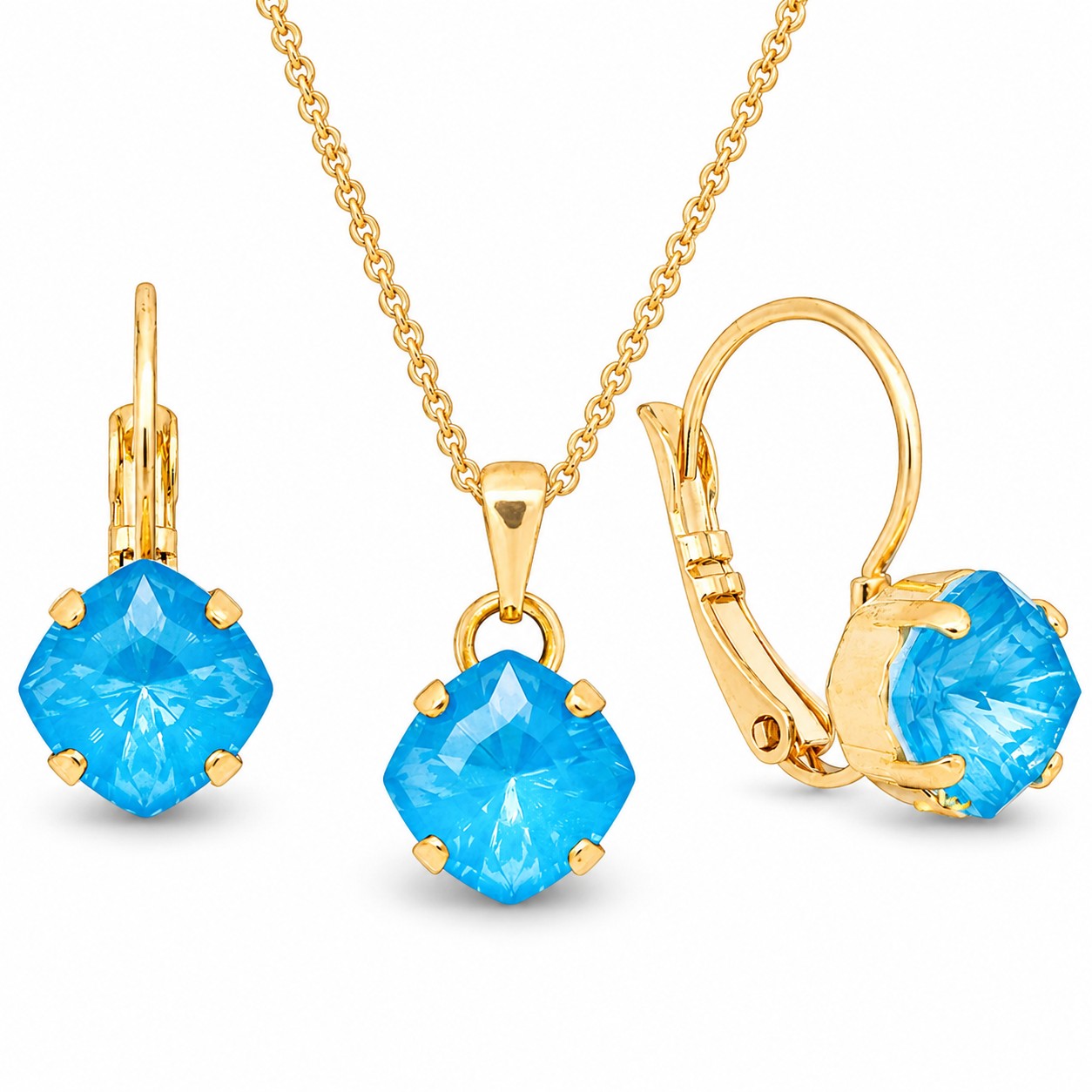 Papuošalų rinkinys moterims „Magical Square (Electric Blue Ignite)“ su Swarovski® kristalais