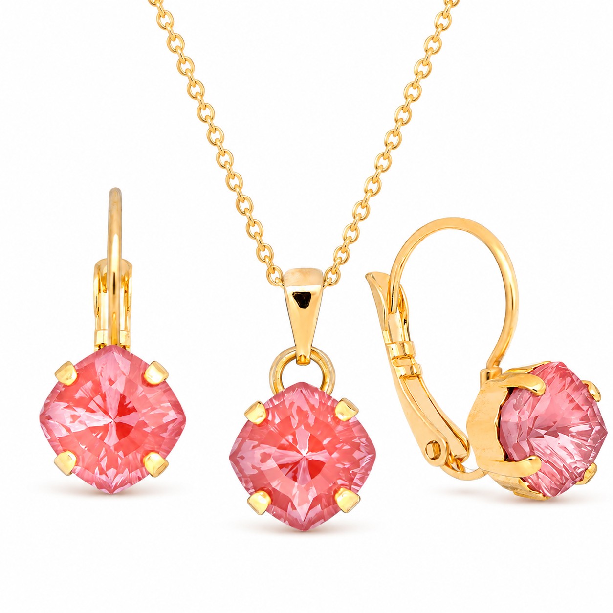 Papuošalų rinkinys moterims „Magical Square (Maroon Ignite)“ su Swarovski® kristalais
