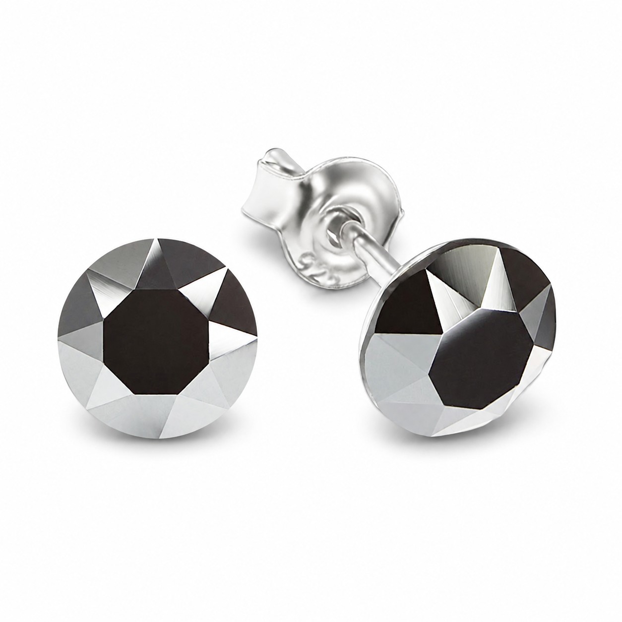 Sidabriniai auskarai moterims DiamondSky „Classic (Jet Hematite)“ su Swarovski kristalais