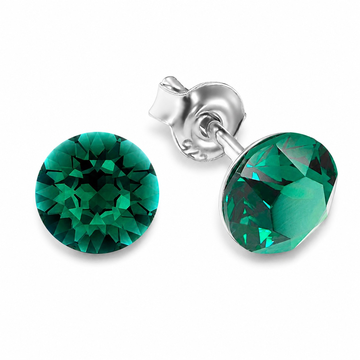 Sidabriniai auskarai moterims DiamondSky „Classic (Emerald)“ su Swarovski kristalais