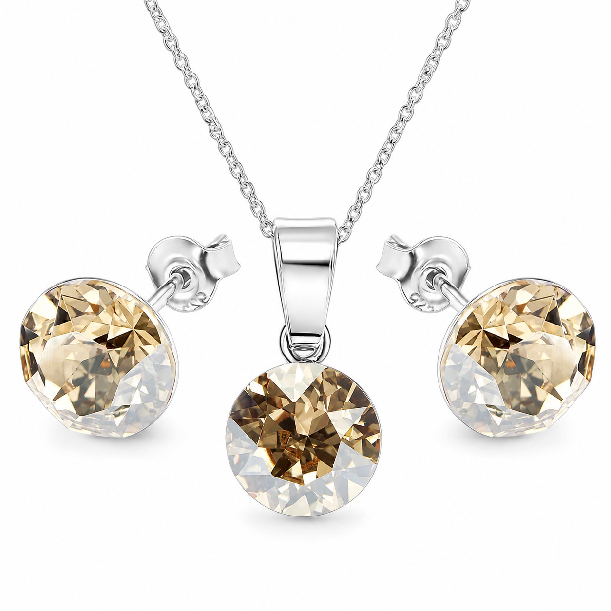 Sidabrinis papuošalų rinkinys moterims DiamondSky „Classic (Golden Shadow)“ su Swarovski kristalais
