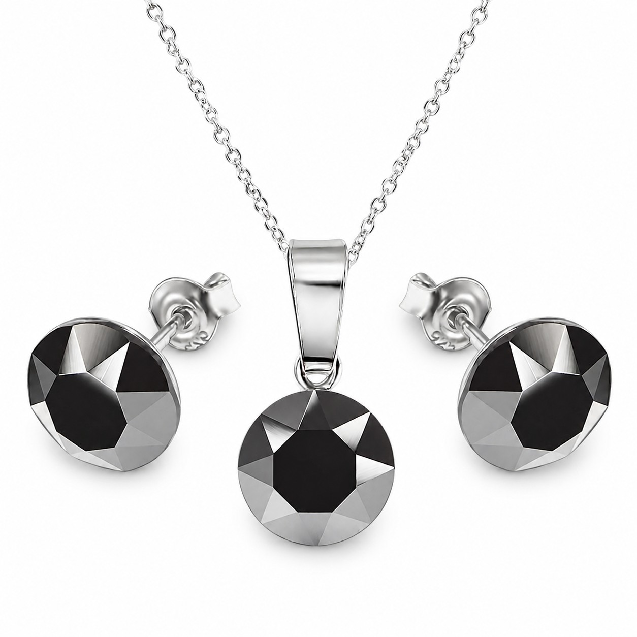 Sidabrinis papuošalų rinkinys moterims DiamondSky „Classic (Jet Hematite)“ su Swarovski kristalais