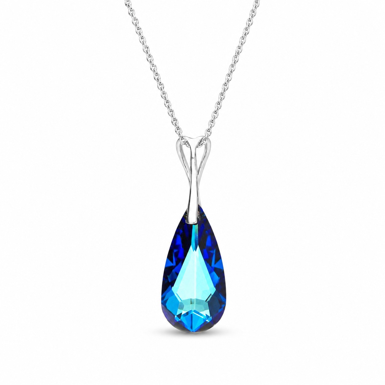 Sidabrinis kaklo papuošalas moterims DiamondSky „Rainbow Waterfall (Bermuda Blue)“ su Swarovski kristalais