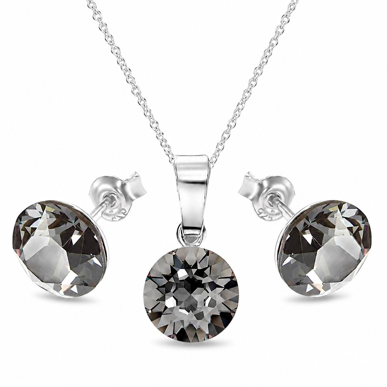 Sidabrinis papuošalų rinkinys moterims „Classic (Silver Night)“ su Swarovski® kristalais