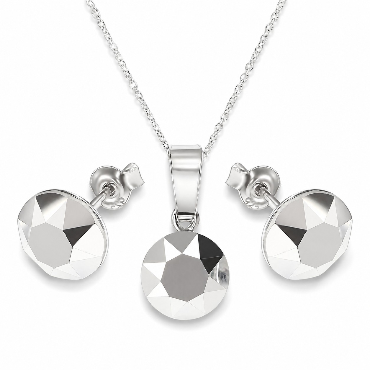 Sidabrinis papuošalų rinkinys moterims „Classic (Light Chrome)“ su Swarovski® kristalais