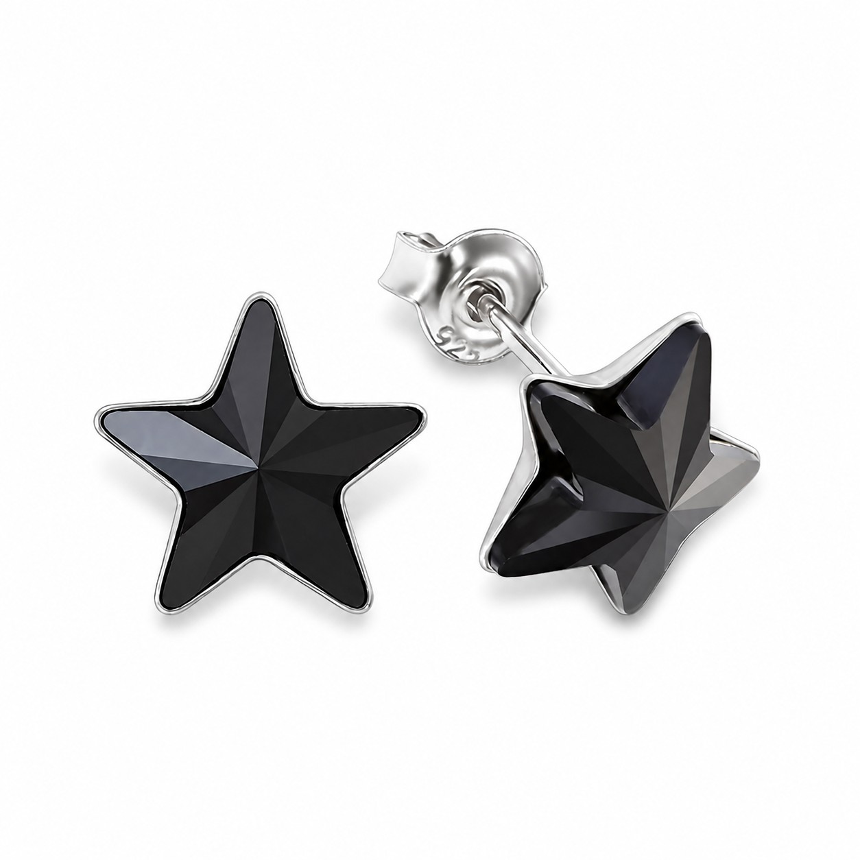 Sidabriniai auskarai „Star (Jet)“ su Swarovski® kristalais