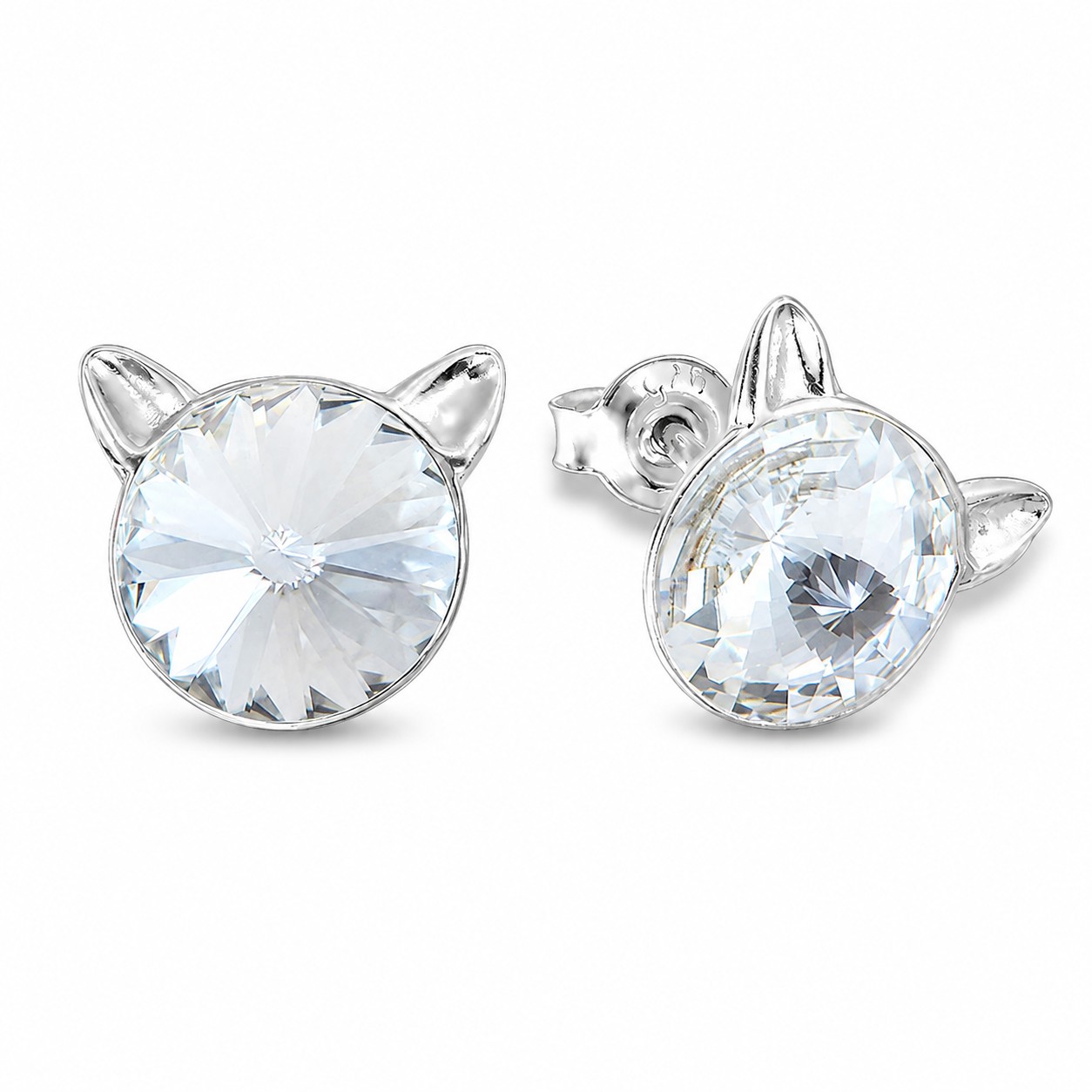 Sidabriniai auskarai „Cat“ su Swarovski® kristalais