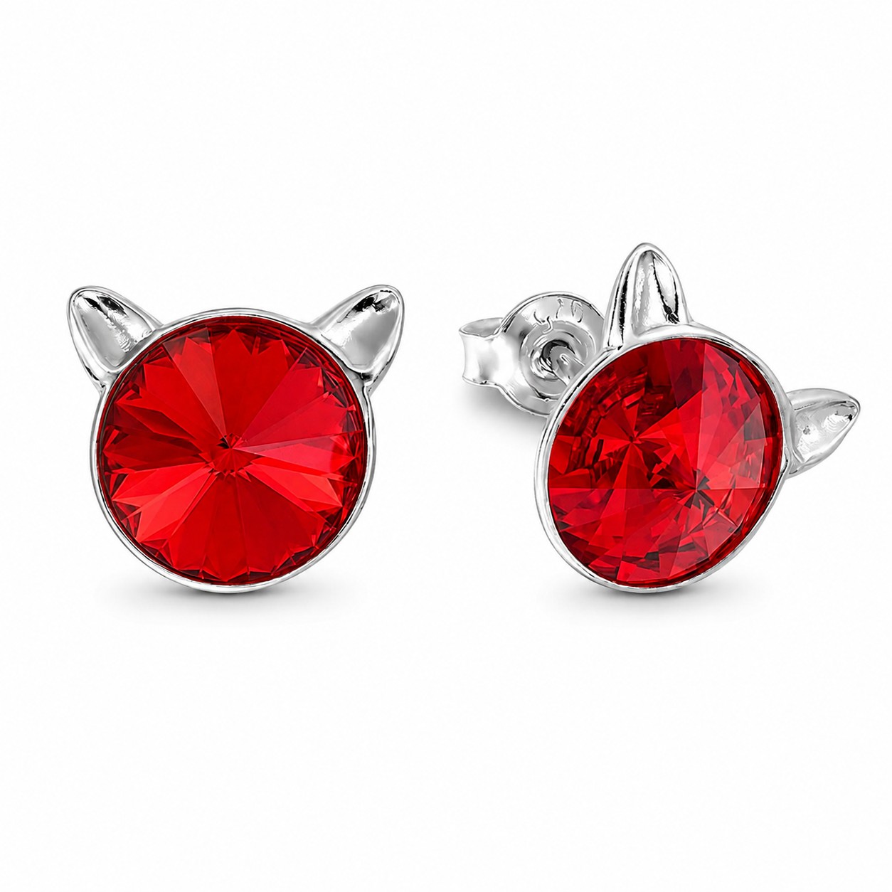 Sidabriniai auskarai „Cat (Light Siam)“ su Swarovski® kristalais