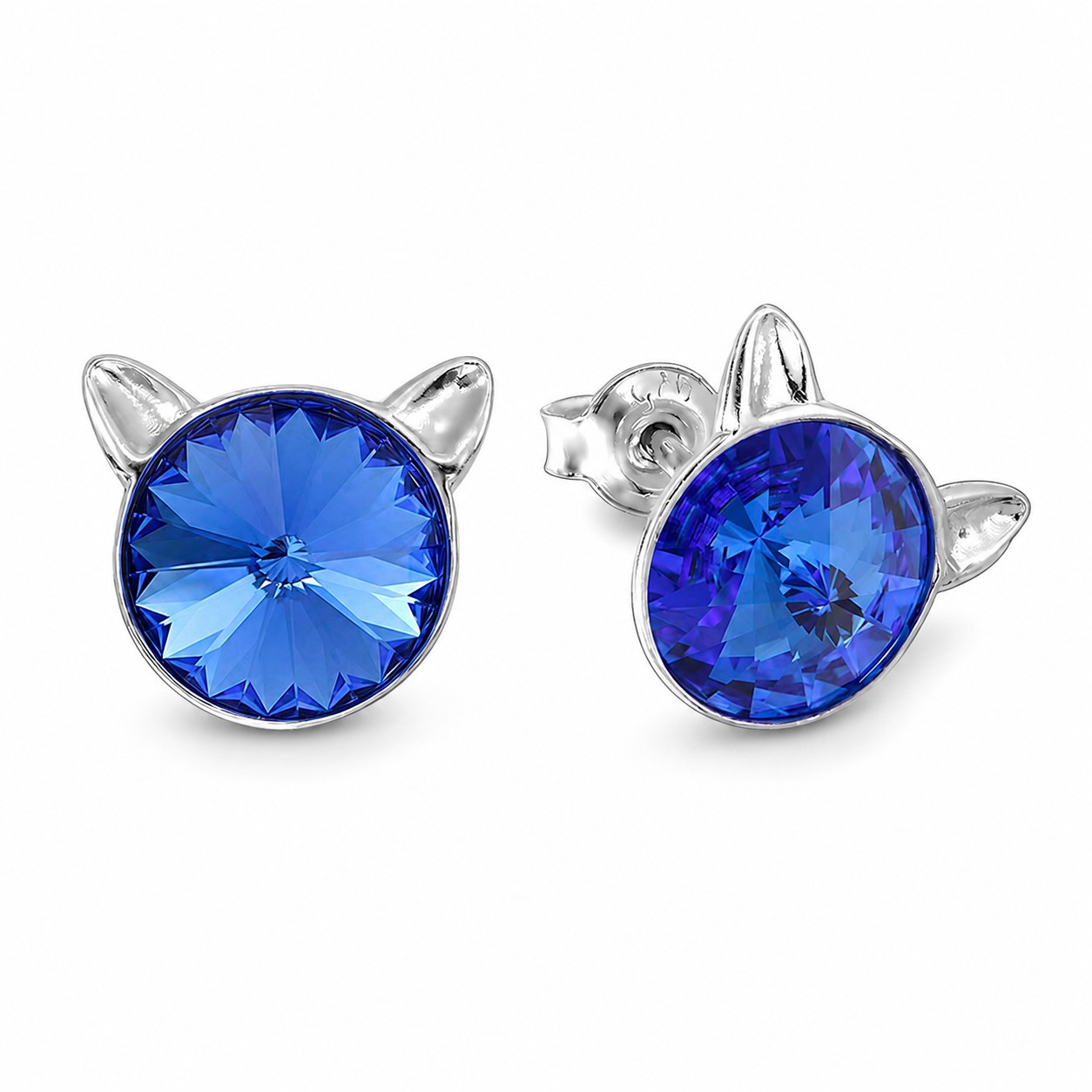 Sidabriniai auskarai „Cat (Sapphire)“ su Swarovski® kristalais