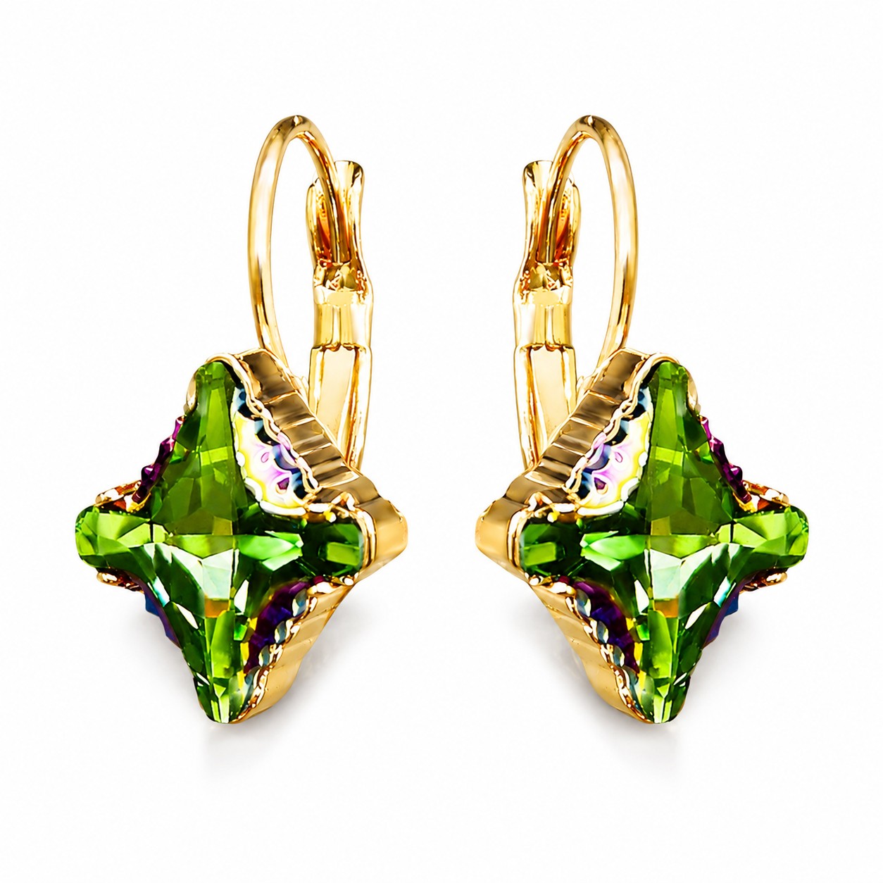 Auskarai „Byzantine Cross (Peridot Scarabaeus Green)“ su Swarovski® kristalais