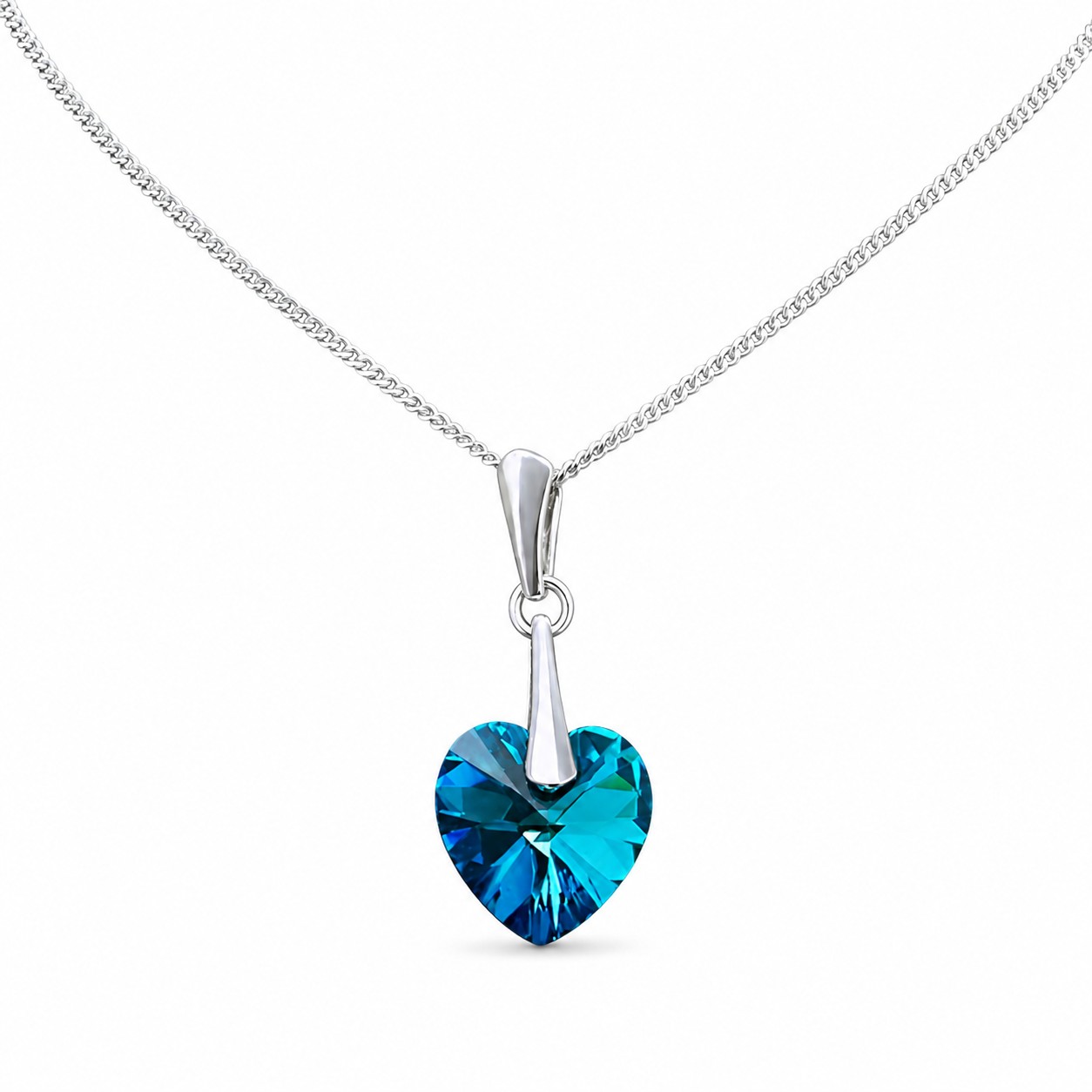 Sidabrinis kaklo papuošalas moterims DiamondSky „Romantic Heart II (Bermuda Blue)“ su Swarovski kristalais
