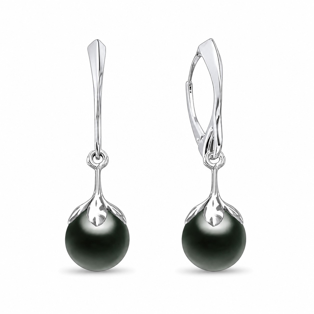 Sidabriniai auskarai „Pearl Galaxy (Magic Black)“ su Preciosa® kristalais