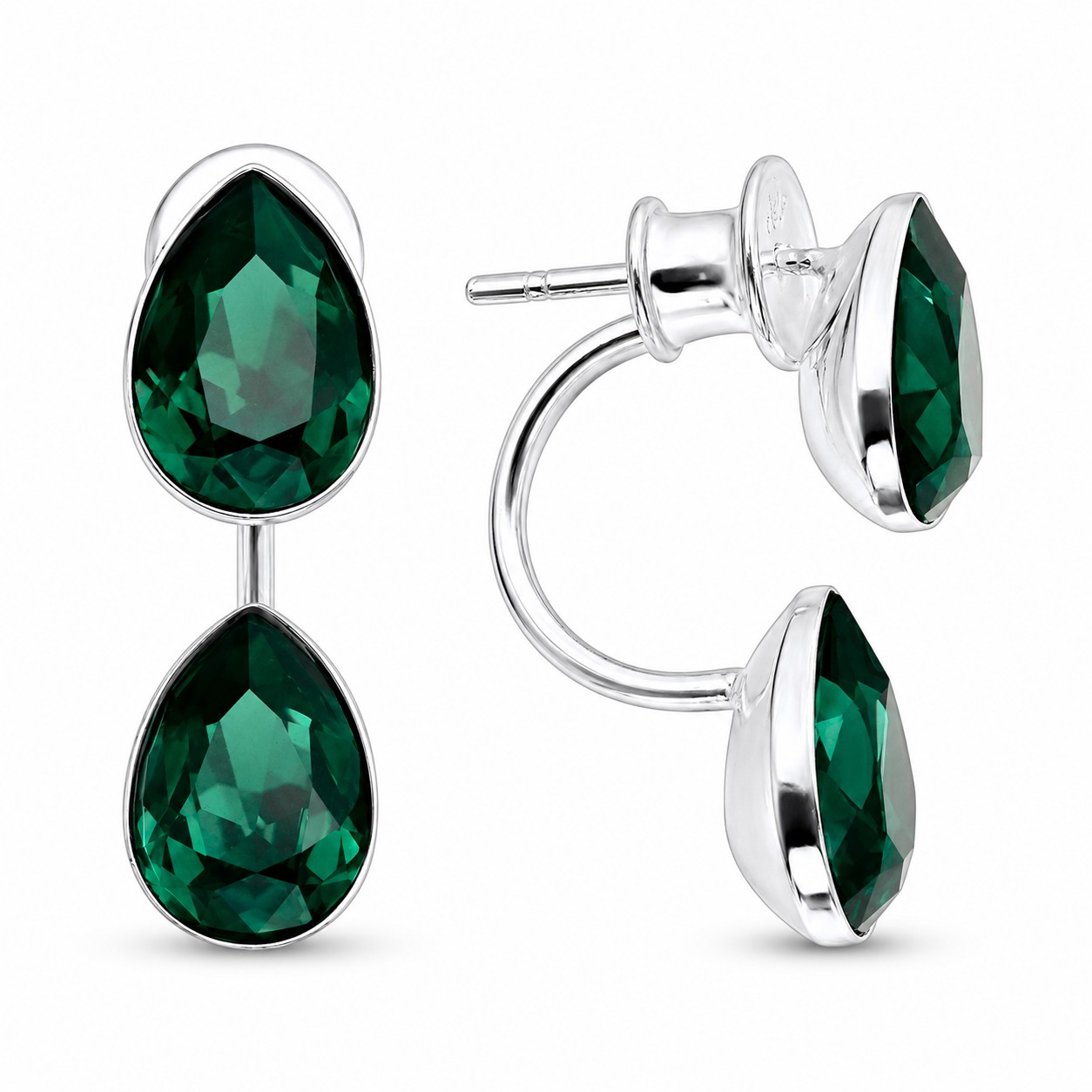 Sidabriniai auskarai moterims DiamondSky „Dew Drop (Emerald)„ su Swarovski kristalais