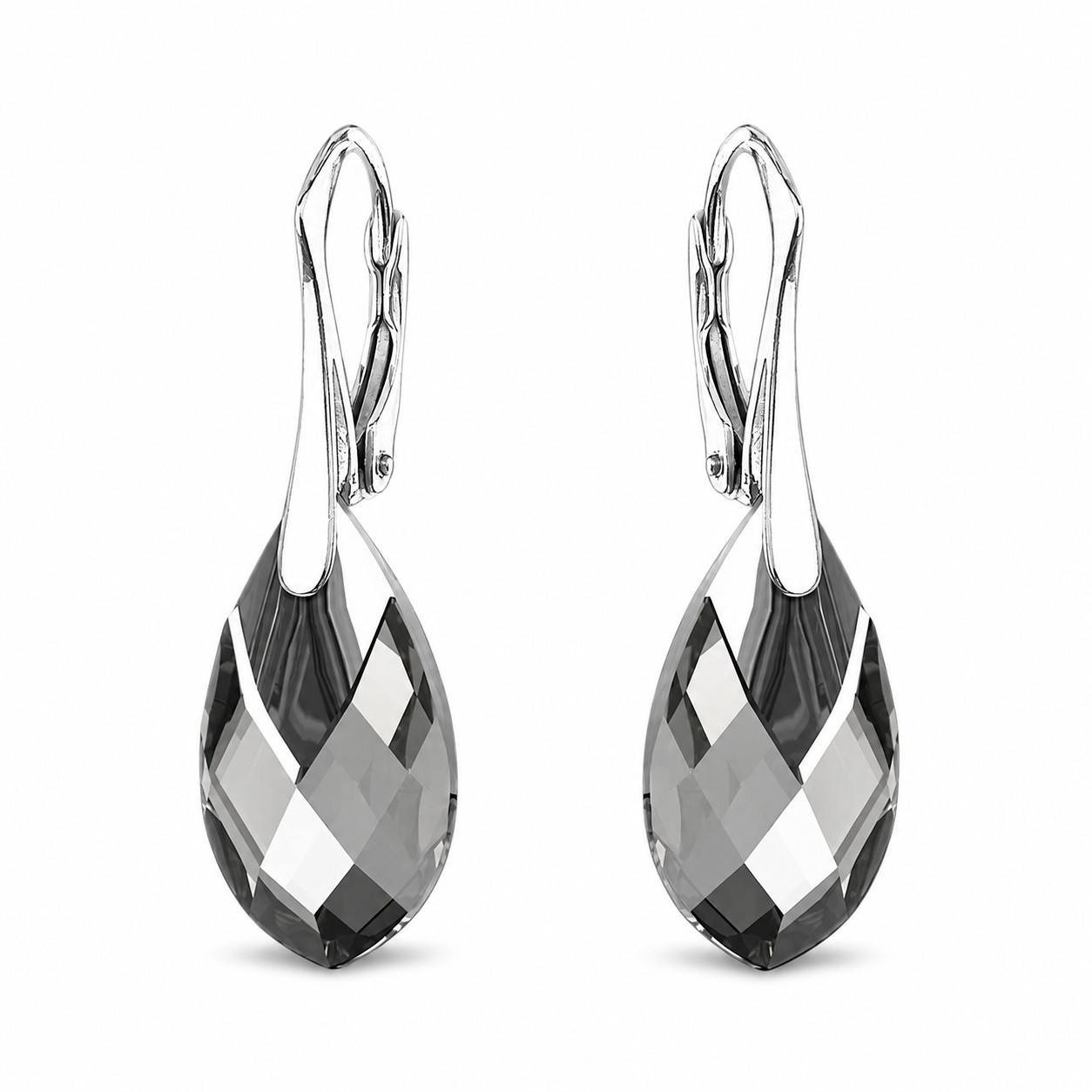 Sidabriniai auskarai moterims DiamondSky „Baroque II (Black Diamond Light Chrome)„ su Swarovski kristalais