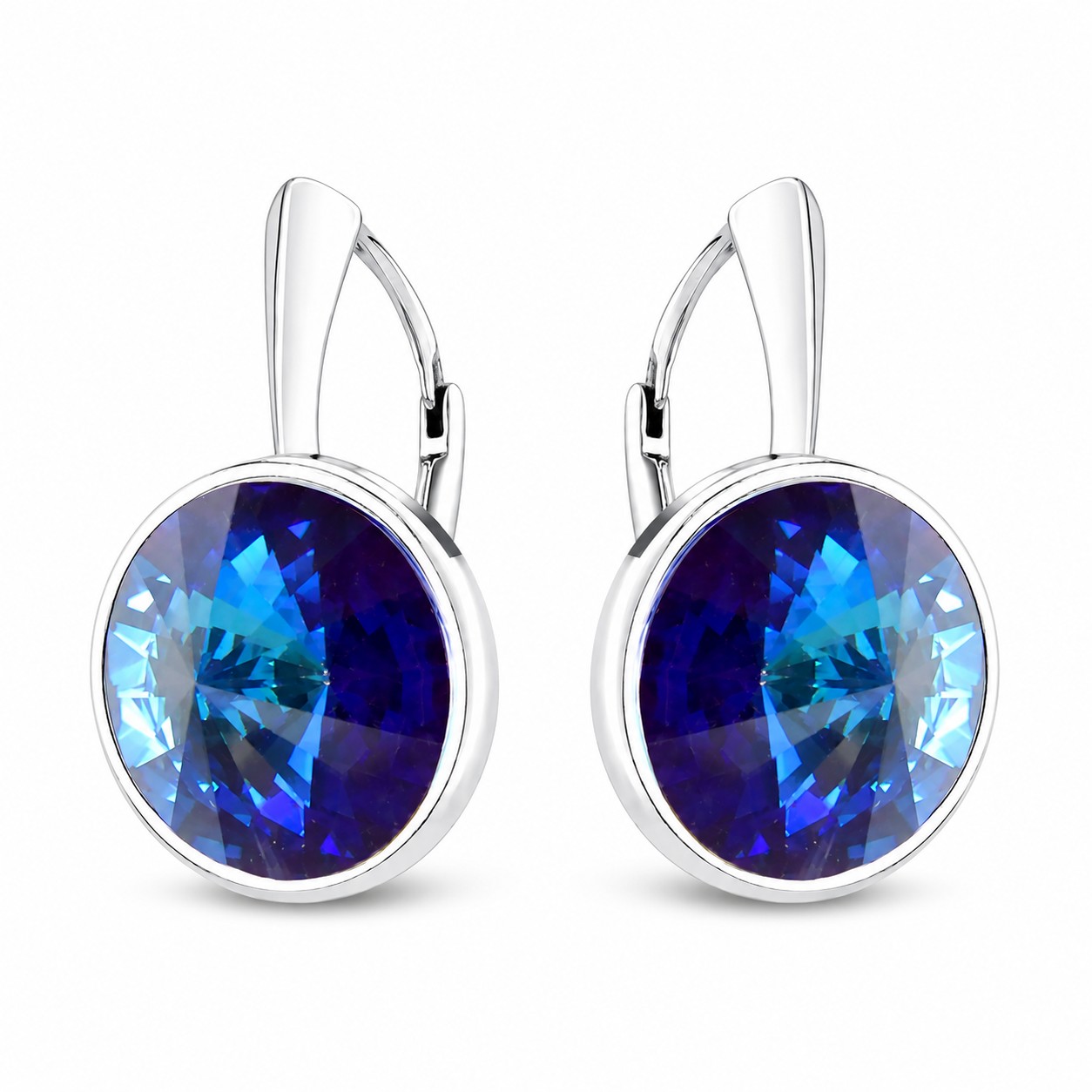Sidabriniai auskarai moterims DiamondSky „Clarice (Bermuda Blue)„ su Swarovski kristalais
