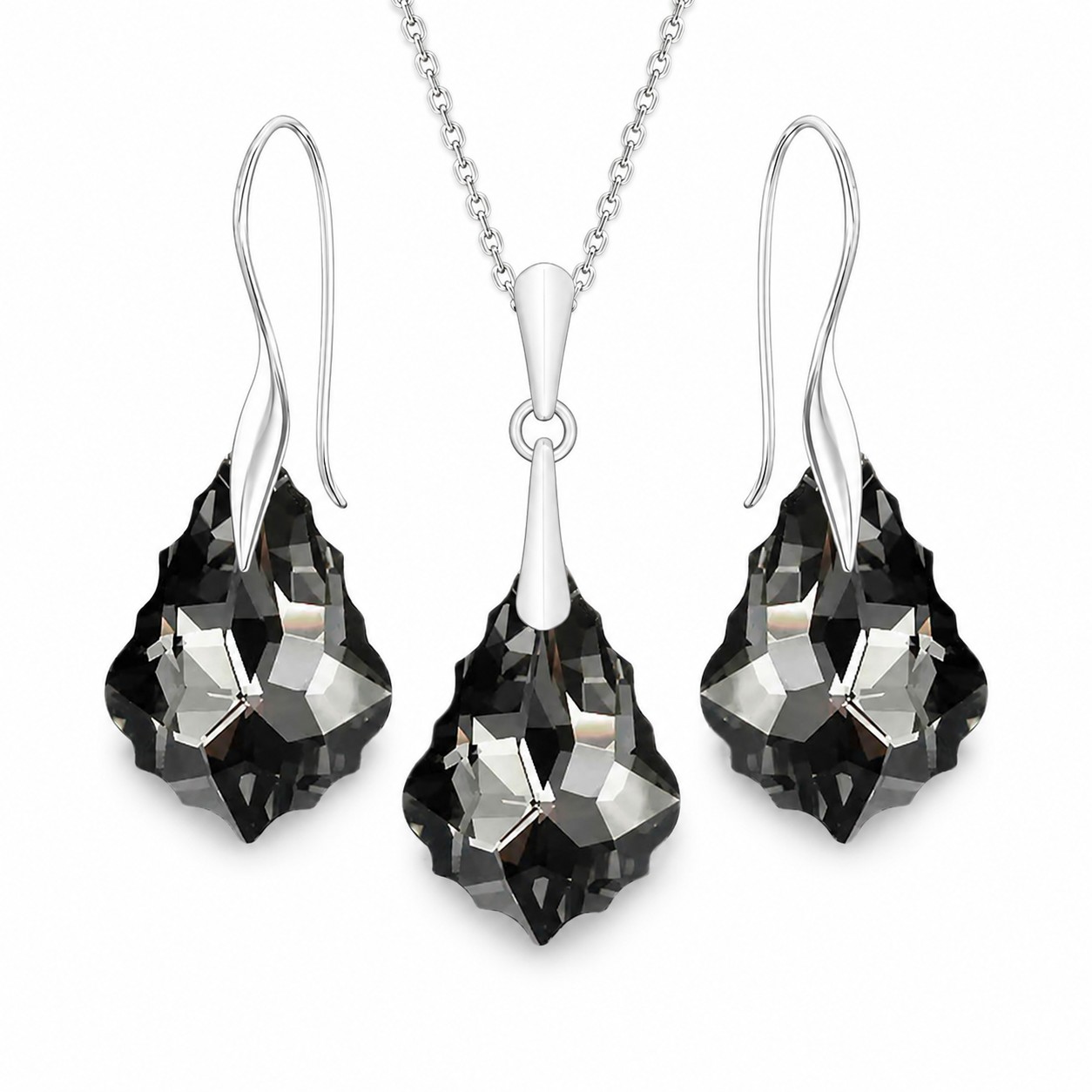Sidabrinis papuošalų rinkinys moterims „Baroque IV (Silver Night)“ su Swarovski® kristalais
