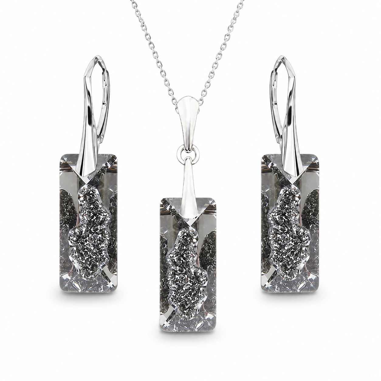 Sidabrinis papuošalų rinkinys moterims DiamondSky „Growing Crystal II (Silver Night)“ su Swarovski kristalais