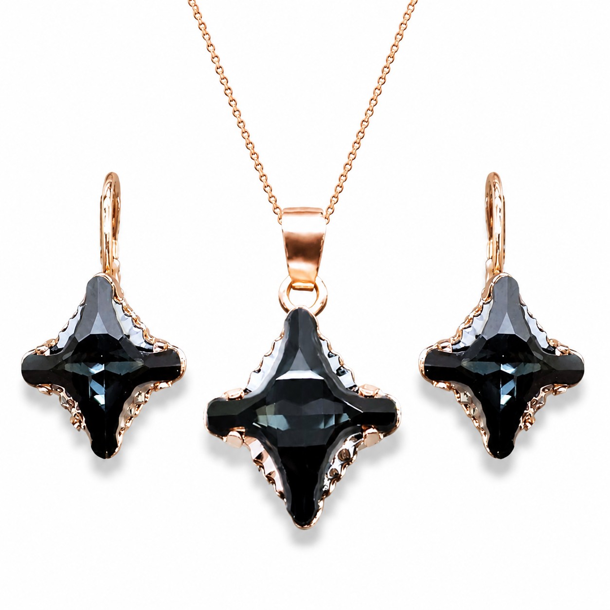 Papuošalų rinkinys moterims „Crystal Rhombus II (Graphite Lite Chrome)“ su Swarovski® kristalais