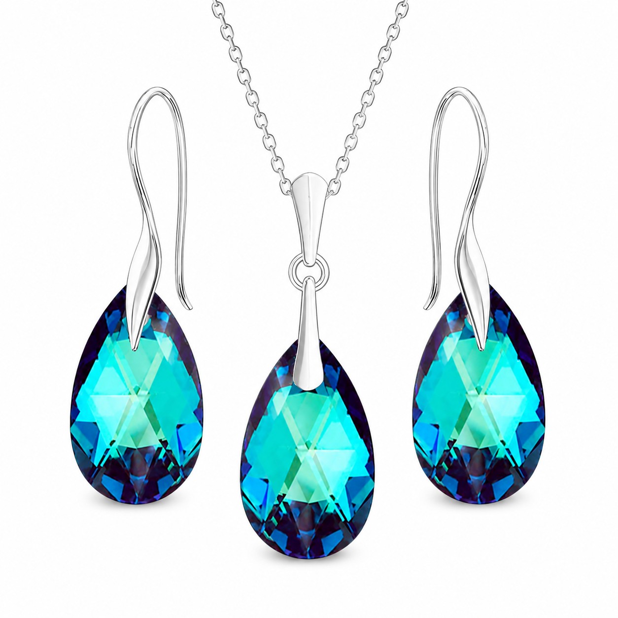 Sidabrinis papuošalų rinkinys moterims DiamondSky „Baroque (Bermuda Blue)“ su Swarovski kristalais