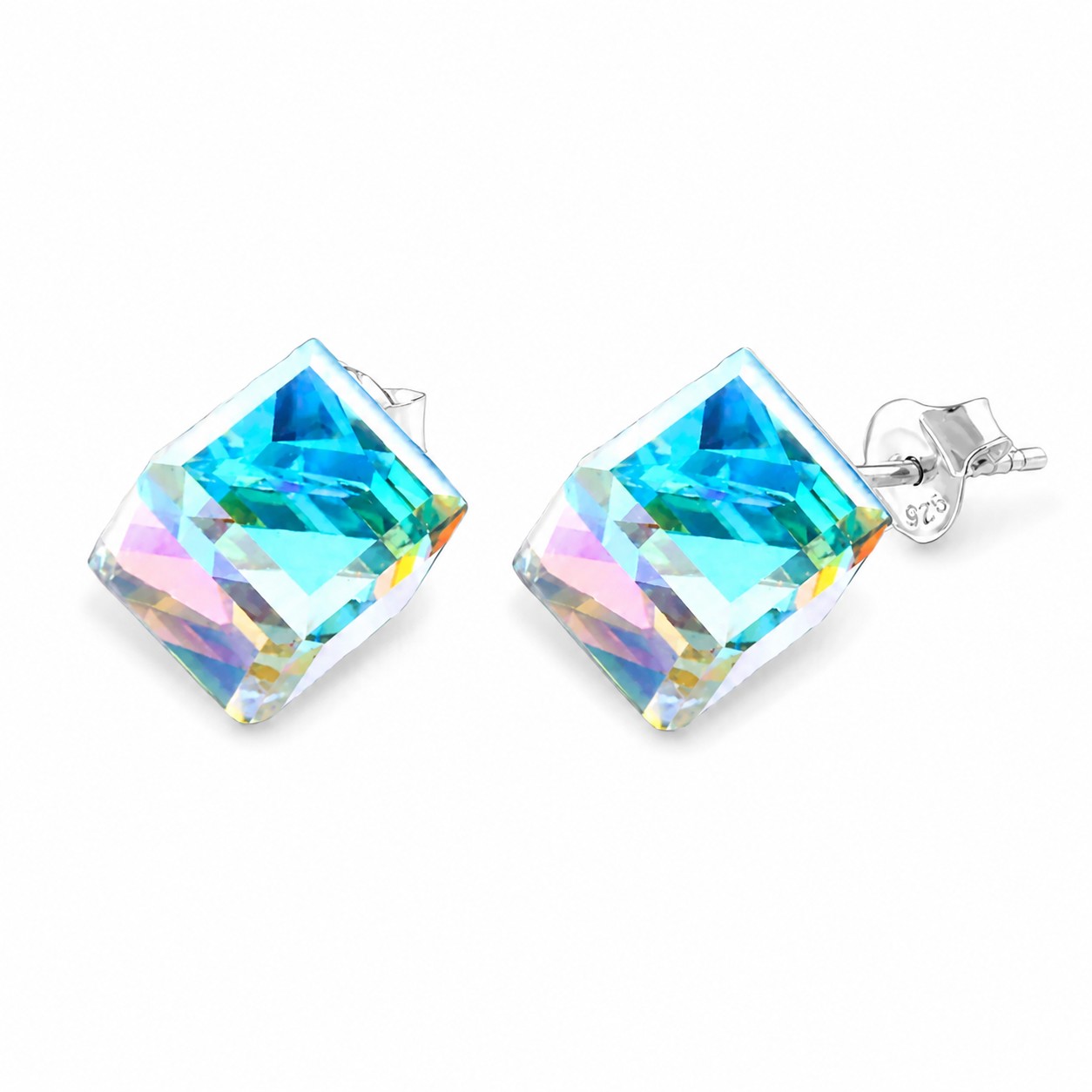 Sidabriniai auskarai „Rubicon II (Aurora Borealis)“ su Swarovski® kristalais