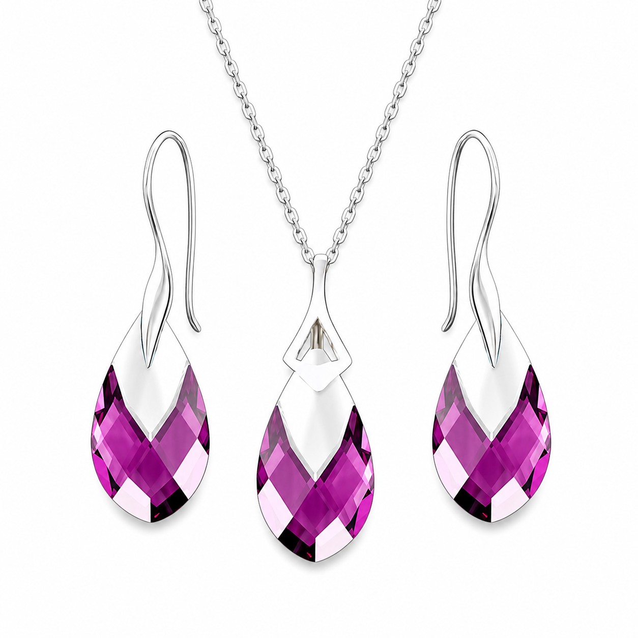 Sidabrinis papuošalų rinkinys moterims DiamondSky „Baroque II (Amethyst Light Chrome)“ su Swarovski kristalais